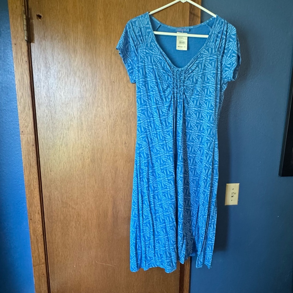 Fresh Produce Summer Midi Stretch Blue Patterned Women's Dress M Rayon NWT